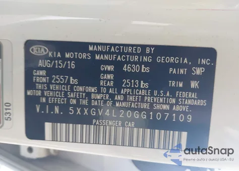 2016 Kia Optima Sxl Turbo from USA, damaged, VIN 5XXGV4L20GG107109